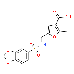 ChemSpider 2D Image | 5-{[(1,3-Benzodioxol-5-ylsulfonyl)amino]methyl}-2-methyl-3-furoic acid | C14H13NO7S