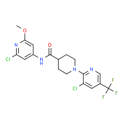 ChemSpider 2D Image | N-(2-Chloro-6-methoxy-4-pyridinyl)-1-[3-chloro-5-(trifluoromethyl)-2-pyridinyl]-4-piperidinecarboxamide | C18H17Cl2F3N4O2