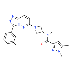 ChemSpider 2D Image | N-{1-[3-(3-Fluorophenyl)[1,2,4]triazolo[4,3-b]pyridazin-6-yl]-3-azetidinyl}-N,1,5-trimethyl-1H-pyrazole-3-carboxamide | C21H21FN8O