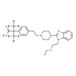 ChemSpider 2D Image | 2-[4-(2-{4-[1-(2-Ethoxyethyl)-1H-benzimidazol-2-yl]-1-piperidinyl}ethyl)phenyl]-2-(~2~H_3_)methyl(~2~H_3_)propanoic acid | C28H31D6N3O3