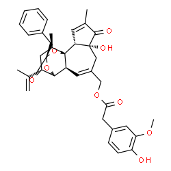 ChemSpider 2D Image | [(1R,2R,6R,10S,11S,13S,15R,17R)-13-Benzyl-6-hydroxy-15-isopropenyl-4,17-dimethyl-5-oxo-12,14,18-trioxapentacyclo[11.4.1.0~1,10~.0~2,6~.0~11,15~]octadeca-3,8-dien-8-yl]methyl (4-hydroxy-3-methoxyphenyl
)acetate | C37H40O9