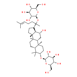 ChemSpider 2D Image | (3beta,12beta,20R)-20-(beta-D-Glucopyranosyloxy)-12-hydroxydammar-24-en-3-yl beta-D-glucopyranoside | C42H72O13