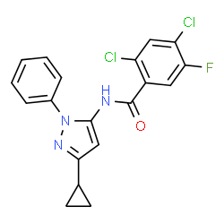 ChemSpider 2D Image | 2,4-Dichloro-N-(3-cyclopropyl-1-phenyl-1H-pyrazol-5-yl)-5-fluorobenzamide | C19H14Cl2FN3O