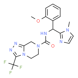ChemSpider 2D Image | N-[(2-Methoxyphenyl)(1-methyl-1H-imidazol-2-yl)methyl]-3-(trifluoromethyl)-5,6-dihydro[1,2,4]triazolo[4,3-a]pyrazine-7(8H)-carboxamide | C19H20F3N7O2