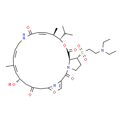 ChemSpider 2D Image | (6R,7S,10S,11R,12Z,17Z,19Z,21S)-6-{[2-(Diethylamino)ethyl]sulfonyl}-21-hydroxy-10-isopropyl-11,19-dimethyl-9,26-dioxa-3,15,28-triazatricyclo[23.2.1.0~3,7~]octacosa-1(27),12,17,19,25(28)-pentaene-2,8,1
4,23-tetrone | C34H50N4O9S