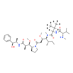ChemSpider 2D Image | N-Methyl-L-valyl-N-[(3R,4S,5S)-1-{(2S)-2-[(1R,2R)-3-{[(1S,2R)-1-hydroxy-1-phenyl-2-propanyl]amino}-1-methoxy-2-methyl-3-oxopropyl]-1-pyrrolidinyl}-3-methoxy-5-methyl-1-oxo-4-heptanyl]-N-methyl(2,3,4,4
,4,4',4',4'-~2~H_8_)valinamide | C39H59D8N5O7