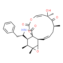 ChemSpider 2D Image | (1Z,4S,6R,7Z,11aS,14S,14aS,15S,15aR,16bS)-14-Benzyl-6-hydroxy-4,6,15,15a-tetramethyl-3,13,14,14a,15,15a,16a,16b-octahydro[1,3]dioxacyclotridecino[4,5-d]oxireno[f]isoindole-5,10,12(4H,6H)-trione | C28H33NO7