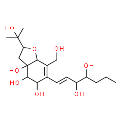 ChemSpider 2D Image | 6-[(1E)-3,4-Dihydroxy-1-hepten-1-yl]-7-(hydroxymethyl)-2-(2-hydroxy-2-propanyl)-2,3,5,7a-tetrahydro-1-benzofuran-3a,4,5(4H)-triol | C19H32O8