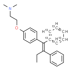 ChemSpider 2D Image | N,N-Dimethyl-2-{4-[(1E)-2-phenyl-1-(~13~C_6_)phenyl-1-buten-1-yl]phenoxy}ethanamine | C2013C6H29NO