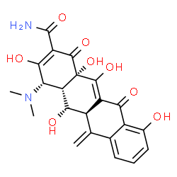 ChemSpider 2D Image | (4S,4aS,5aR,12aS)-4-(Dimethylamino)-3,5,10,12,12a-pentahydroxy-6-methylene-1,11-dioxo-1,4,4a,5,5a,6,11,12a-octahydro-2-tetracenecarboxamide | C22H22N2O8