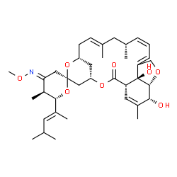 ChemSpider 2D Image | (1'S,2R,4Z,4'S,5S,6S,8'R,10'E,13'R,14'Z,20'R,21'R,24'S)-21',24'-Dihydroxy-4-(methoxyimino)-5,11',13',22'-tetramethyl-6-[(2E)-4-methyl-2-penten-2-yl]-3,4,5,6-tetrahydro-2'H-spiro[pyran-2,6'-[3,7,19]tri
oxatetracyclo[15.6.1.1~4,8~.0~20,24~]pentacosa[10,14,16,22]tetraen]-2'-one | C37H53NO8