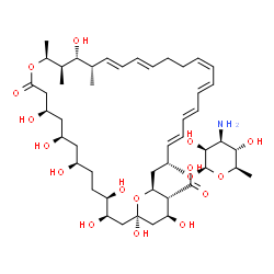 ChemSpider 2D Image | (1S,3R,4R,7R,9R,11R,15S,16R,17R,18S,19E,21E,25Z,27E,29E,31E,33R,35S,36R,37S)-33-[(3-Amino-3,6-dideoxy-beta-D-mannopyranosyl)oxy]-1,3,4,7,9,11,17,37-octahydroxy-15,16,18-trimethyl-13-oxo-14,39-dioxabic
yclo[33.3.1]nonatriaconta-19,21,25,27,29,31-hexaene-36-carboxylic acid | C47H75NO17