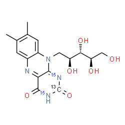 ChemSpider 2D Image | 1-Deoxy-1-[7,8-dimethyl-2,4-dioxo(2-~13~C,1,3-~15~N_2_)-3,4-dihydrobenzo[g]pteridin-10(2H)-yl]-D-ribitol | C1613CH20N215N2O6