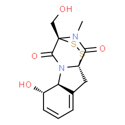 ChemSpider 2D Image | (1R,7S,8S,11R)-7-Hydroxy-11-(hydroxymethyl)-15-methyl-12,13-dithia-9,15-diazatetracyclo[9.2.2.0~1,9~.0~3,8~]pentadeca-3,5-diene-10,14-dione | C13H14N2O4S2