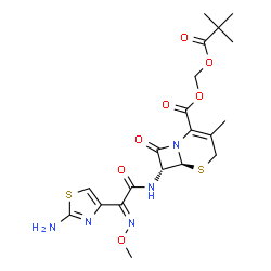 ChemSpider 2D Image | [(2,2-Dimethylpropanoyl)oxy]methyl (6S,7R)-7-{[(2E)-2-(2-amino-1,3-thiazol-4-yl)-2-(methoxyimino)acetyl]amino}-3-methyl-8-oxo-5-thia-1-azabicyclo[4.2.0]oct-2-ene-2-carboxylate | C20H25N5O7S2