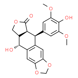 ChemSpider 2D Image | (5S,5aS,8aS,9R)-9-Hydroxy-5-(4-hydroxy-3,5-dimethoxyphenyl)-5,8,8a,9-tetrahydrofuro[3',4':6,7]naphtho[2,3-d][1,3]dioxol-6(5aH)-one | C21H20O8