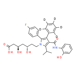 ChemSpider 2D Image | (3R,5S)-7-[2-(4-Fluorophenyl)-4-[(2-hydroxyphenyl)carbamoyl]-5-isopropyl-3-(~2~H_5_)phenyl-1H-pyrrol-1-yl]-3,5-dihydroxyheptanoic acid | C33H30D5FN2O6