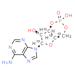 ChemSpider 2D Image | (4aR,6R,7R,7aS)-6-(6-Amino-9H-purin-9-yl)(~13~C_5_)tetrahydro-4H-furo[3,2-d][1,3,2]dioxaphosphinine-2,7-diol 2-oxide | C513C5H12N5O6P