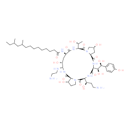 ChemSpider 2D Image | N-{(2R,6S,9R,11R,12S,14aS,15S,20S,23S,25aS)-12-[(2-Aminoethyl)amino]-20-[(1R)-3-amino-1-hydroxypropyl]-23-[(1S,2S)-1,2-dihydroxy-2-(4-hydroxyphenyl)ethyl]-2,11,15-trihydroxy-6-[(1R)-1-hydroxyethyl]-5,
8,14,19,22,25-hexaoxotetracosahydro-1H-dipyrrolo[2,1-c:2',1'-l][1,4,7,10,13,16]hexaazacyclohenicosin-9-yl}-10,12-dimethyltetradecanamide | C52H88N10O15