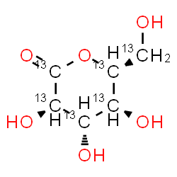 ChemSpider 2D Image | (3R,4S,5S,6R)-3,4,5-Trihydroxy-6-[hydroxy(~13~C)methyl](~13~C_5_)tetrahydro-2H-pyran-2-one (non-preferred name) | 13C6H10O6