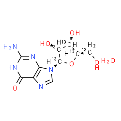 ChemSpider 2D Image | (1',2',3',4',5'-~13~C_5_)Guanosine hydrate (1:1) | C513C5H15N5O6