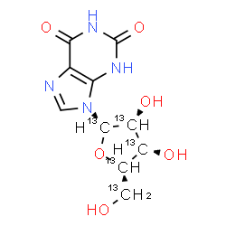 ChemSpider 2D Image | (1',2',3',4',5'-~13~C_5_)-2,3-Dihydroxanthosine | C513C5H12N4O6