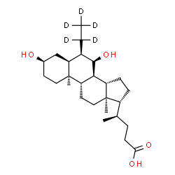 ChemSpider 2D Image | (3alpha,5beta,6alpha)-6-(~2~H_5_)Ethyl-3,7-dihydroxycholan-24-oic acid | C26H39D5O4