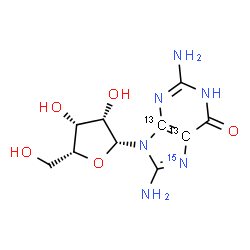ChemSpider 2D Image | 2,8-Diamino-9-(beta-D-lyxofuranosyl)(4,5-~13~C_2_,7-~15~N)-1,9-dihydro-6H-purin-6-one | C813C2H14N515NO5