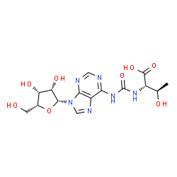 ChemSpider 2D Image | N-{[9-(beta-D-Lyxofuranosyl)-9H-purin-6-yl]carbamoyl}-L-threonine | C15H20N6O8