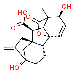 ChemSpider 2D Image | (1R,2R,5S,8S,9S,12S)-5,12-Dihydroxy-11-methyl-6-methylene-16-oxo-15-oxapentacyclo[9.3.2.1~5,8~.0~1,10~.0~2,8~]heptadec-13-ene-9-carboxylic acid | C19H22O6