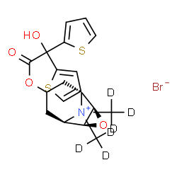 ChemSpider 2D Image | (1R,2R,4S,5R)-7-[2-Hydroxy(di-2-thienyl)acetoxy]-9,9-bis[(~2~H_3_)methyl]-3-oxa-9-azoniatricyclo[3.3.1.0~2,4~]nonane bromide | C19H16D6BrNO4S2