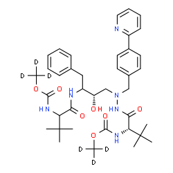 ChemSpider 2D Image | (~2~H_3_)Methyl [(5S,10S)-11-benzyl-10-hydroxy-15,15-dimethyl-5-(2-methyl-2-propanyl)-3,6,13-trioxo-8-[4-(2-pyridinyl)benzyl](1,1,1-~2~H_3_)-2-oxa-4,7,8,12-tetraazahexadecan-14-yl]carbamate (non-prefe
rred name) | C38H46D6N6O7