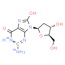 ChemSpider 2D Image | 2'-Deoxy-8-hydroxy(2-~13~C,N~2~,6-~15~N_2_)guanosine | C913CH13N315N2O5