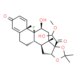 ChemSpider 2D Image | (4aS,4bR,5S,6aS,6bS,9aR,10aS,10bS)-4b-Fluoro-5-hydroxy-6b-[hydroxy(methoxy)acetyl]-4a,6a,8,8-tetramethyl-4a,4b,5,6,6a,6b,9a,10,10a,10b,11,12-dodecahydro-2H-naphtho[2',1':4,5]indeno[1,2-d][1,3]dioxol-2
-one | C25H33FO7