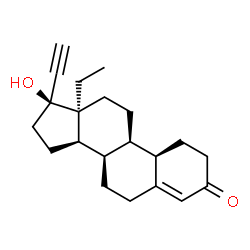ChemSpider 2D Image | (8R,9R,10R,13S,14R,17S)-13-Ethyl-17-ethynyl-17-hydroxy-1,2,6,7,8,9,10,11,12,13,14,15,16,17-tetradecahydro-3H-cyclopenta[a]phenanthren-3-one (non-preferred name) | C21H28O2