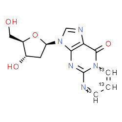 ChemSpider 2D Image | 3-(2-Deoxy-beta-D-erythro-pentofuranosyl)(6,7,8-~13~C_3_)pyrimido[1,2-a]purin-10(3H)-one | C1013C3H13N5O4