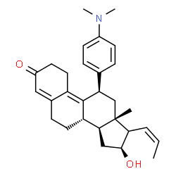 ChemSpider 2D Image | (8S,11R,13S,14S,16S)-11-[4-(Dimethylamino)phenyl]-16-hydroxy-13-methyl-17-[(1Z)-1-propen-1-yl]-1,2,6,7,8,11,12,13,14,15,16,17-dodecahydro-3H-cyclopenta[a]phenanthren-3-one (non-preferred name) | C29H37NO2