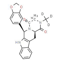 ChemSpider 2D Image | (6R,12aR)-6-(1,3-Benzodioxol-5-yl)-2-(~2~H_3_)methyl(3,4-~13~C_2_)-2,3,6,7,12,12a-hexahydropyrazino[1',2':1,6]pyrido[3,4-b]indole-1,4-dione | C2013C2H16D3N3O4