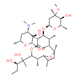 ChemSpider 2D Image | (2R,6R,7S,8S,9R,10R)-3-[(3R)-2,3-Dihydroxy-2-pentanyl]-9-{[(2S,3R,4S,6R)-4-(dimethylamino)-3-hydroxy-6-methyltetrahydro-2H-pyran-2-yl]oxy}-7-{[(2R,4R,5S,6S)-5-hydroxy-4-methoxy-4,6-dimethyltetrahydro-
2H-pyran-2-yl]oxy}-2,6,8,10,12-pentamethyl-4,13-dioxabicyclo[8.2.1]tridec-1(12)-en-5-one (non-preferred name) | C37H65NO12