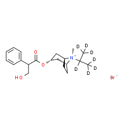 ChemSpider 2D Image | (3-endo,8-syn)-3-[(3-Hydroxy-2-phenylpropanoyl)oxy]-8-methyl-8-[(~2~H_7_)-2-propanyl]-8-azoniabicyclo[3.2.1]octane bromide | C20H23D7BrNO3