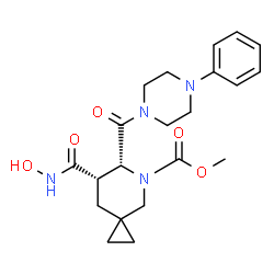 ChemSpider 2D Image | Methyl (6R,7S)-7-(hydroxycarbamoyl)-6-[(4-phenyl-1-piperazinyl)carbonyl]-5-azaspiro[2.5]octane-5-carboxylate | C21H28N4O5