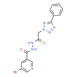 ChemSpider 2D Image | 5-Bromo-N'-[(5-phenyl-2H-tetrazol-2-yl)acetyl]nicotinohydrazide | C15H12BrN7O2