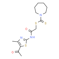 ChemSpider 2D Image | 2-[(5-Acetyl-4-methyl-1,3-thiazol-2-yl)amino]-2-oxoethyl 1-azepanecarbodithioate | C15H21N3O2S3