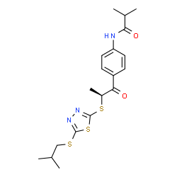 ChemSpider 2D Image | N-{4-[(2S)-2-{[5-(Isobutylsulfanyl)-1,3,4-thiadiazol-2-yl]sulfanyl}propanoyl]phenyl}-2-methylpropanamide | C19H25N3O2S3