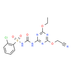 ChemSpider 2D Image | 2-Chloro-N-{[4-(cyanomethoxy)-6-ethoxy-1,3,5-triazin-2-yl]carbamoyl}benzenesulfonamide | C14H13ClN6O5S