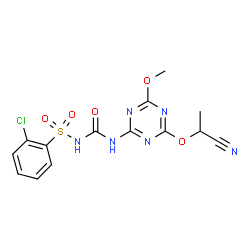 ChemSpider 2D Image | 2-Chloro-N-{[4-(1-cyanoethoxy)-6-methoxy-1,3,5-triazin-2-yl]carbamoyl}benzenesulfonamide | C14H13ClN6O5S