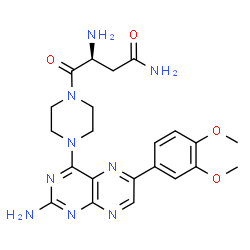 ChemSpider 2D Image | (3S)-3-Amino-4-{4-[2-amino-6-(3,4-dimethoxyphenyl)-4-pteridinyl]-1-piperazinyl}-4-oxobutanamide | C22H27N9O4