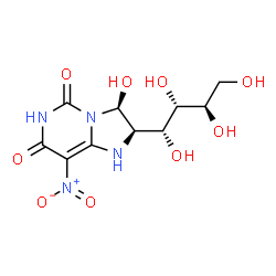 ChemSpider 2D Image | (2R,3S)-3-Hydroxy-8-nitro-2-[(1R,2S,3R)-1,2,3,4-tetrahydroxybutyl]-2,3-dihydroimidazo[1,2-c]pyrimidine-5,7(1H,6H)-dione | C10H14N4O9