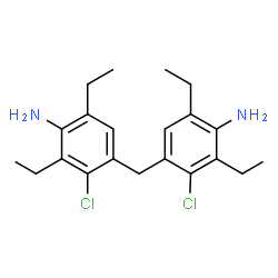 ChemSpider 2D Image | 4,4'-Methandiylbis(3-chlor-2,6-diethylanilin) | C21H28Cl2N2