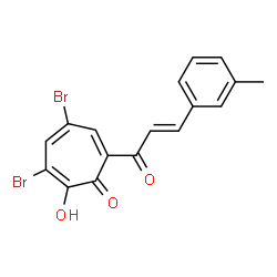 ChemSpider 2D Image | 3,5-Dibromo-2-hydroxy-7-[(2E)-3-(3-methylphenyl)-2-propenoyl]-2,4,6-cycloheptatrien-1-one | C17H12Br2O3
